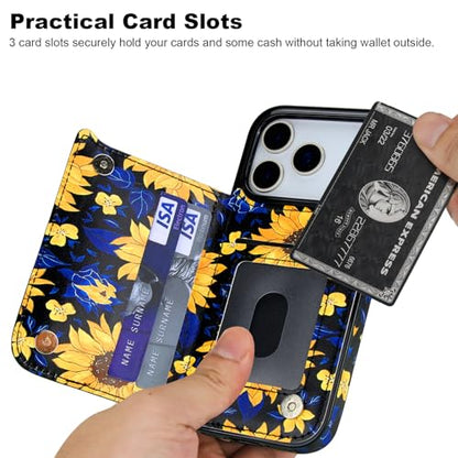 HAOPINSH Wallet Case with Card Holder for iPhone 17 Pro, Blooming Sunflowers Pattern Back Flip Folio PU Leather Kickstand Card Slots Case, Double Magnetic Clasp Shockproof 6.3" - color: Blooming Sunflowers