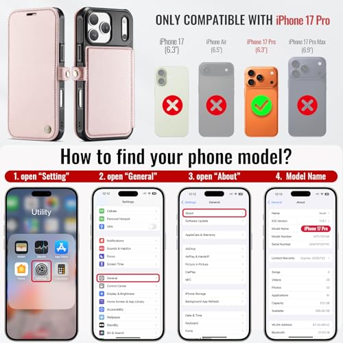 for iPhone 17 Pro Case Wallet Compatible with Magsafe, Rose Gold - color: Rose Gold, size: iPhone 17 Pro - 6.3"