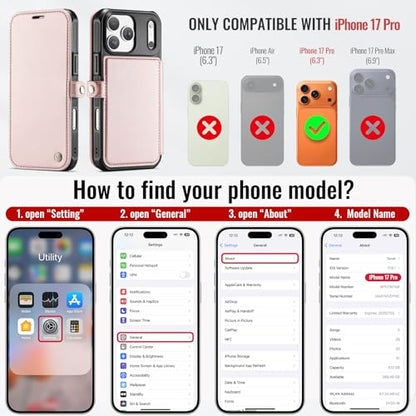 for iPhone 17 Pro Case Wallet Compatible with Magsafe, Rose Gold - color: Rose Gold, size: iPhone 17 Pro - 6.3"