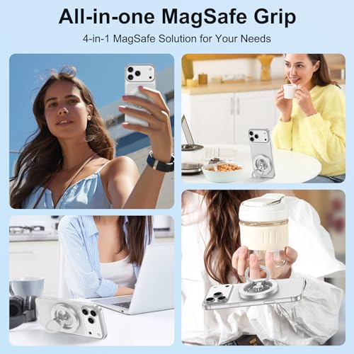 Phone Grip for MagSafe,360° Rotation Two-Sided Magnet Stand - color: White