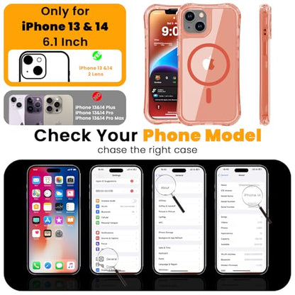 WRJ Magnetic Clear for iPhone 13 Case,iPhone 14 Case,[Compatible with MagSafe][Military Grade Drop Protection] Transparent Full Body Shockproof Protective Phone Case-Orange - color: Orange, style: Transparent