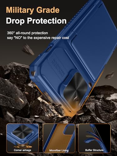 Vihibii for iPhone 13 Pro Case Wallet with Card Holder (4 Cards), Blue | RFID Blocking, Slide Lens Camera Cover, Military Grade Drop Protection, Raised Edges Protect Screen, Ditch the bulky bag - color: Blue, size: iPhone 13 Pro