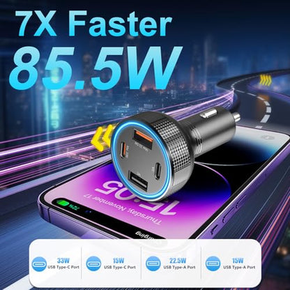 Retractable Car Charger USB C 78W & 85.5W 4 in 1 Fast Car Charger - color: Dark gray