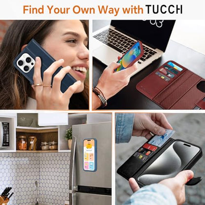 TUCCH Detachable 2-in-1 Case Wallet for iPhone 15 Pro 6.1" 2023, Dark Blue | 4 Card Slots, RFID Blocking, Wireless Charging, Viewing Stand, PU Leather, Shockproof TPU, Magnetic, Flip Cover - color: Dark Blue (2-in-1 Detachable)