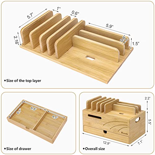 Homde Bamboo Charging Station Organizer: 6 Compartments and Drawer - color: Natural