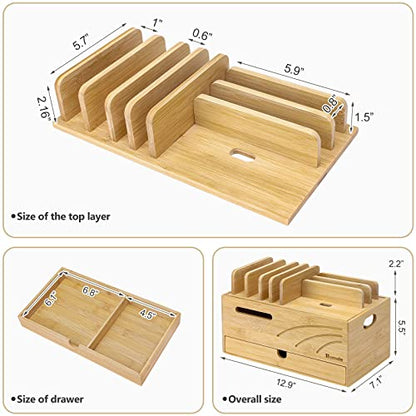 Homde Bamboo Charging Station Organizer: 6 Compartments and Drawer - color: Natural