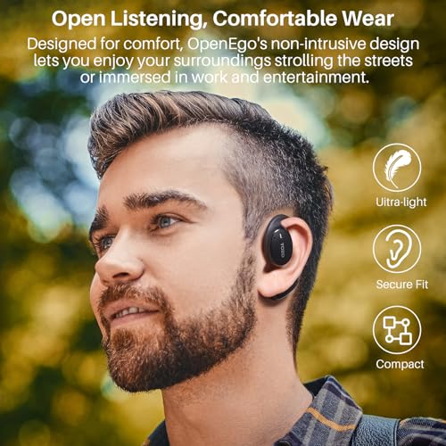 TOZO OpenEgo Open Ear Earbuds 80H Bluetooth 5.3 Headphones Sport Earbuds - color: Black