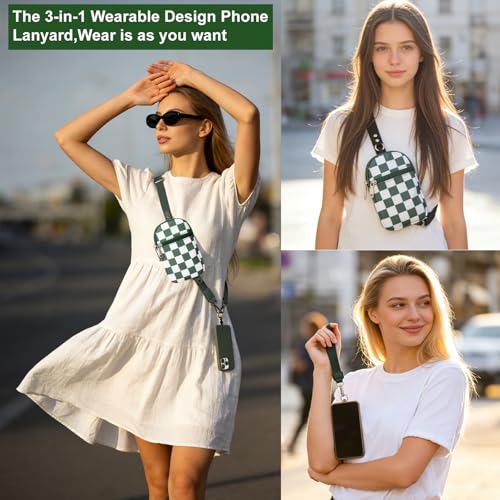 3-in-1 Clip And Go Phone Strap Crossbody With Detachable Wallet, RFID Blocking, Adjustable Anti-Theft Phone Lanyard - color: Green