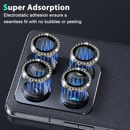 Zeking (2 Set) Bling Camera Lens Protector Compatible with Motorola Signature 5G, Glitter Bling Sparkly 9H Tempered Glass Protector Metal Individual Ring (Bling-Black) - color: BlingBlack