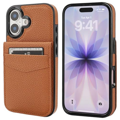 KIHUWEY for iPhone 17 Wallet Case Card Holder Kickstand, Lichee Light Brown | Credit Card Slots, PU Leather, Magnetic Clasp, Flip Heavy Duty Protection Cover for Men and Women - color: Lichee Light Brown
