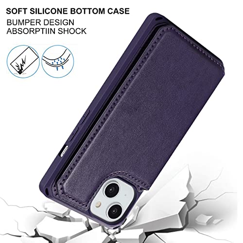 Cavor for iPhone 14 Wallet Case with Card Holder for Women, Dark Purple - color: C-Dark purple