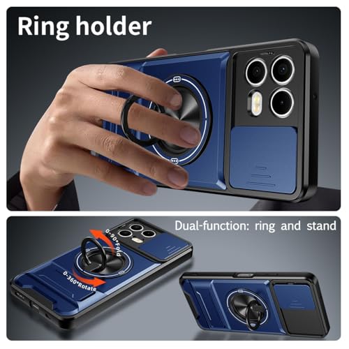 Compatible for T-Mobile Revvl 8 Pro TMRV08P5G Phone Case with HD Screen Protector, [Slide Camera Cover] [3 Stand Ways] Ring Holder Kickstand Military Grade Shockproof Protective Cover Case - Blue - color: Revvl 8 Pro Blue