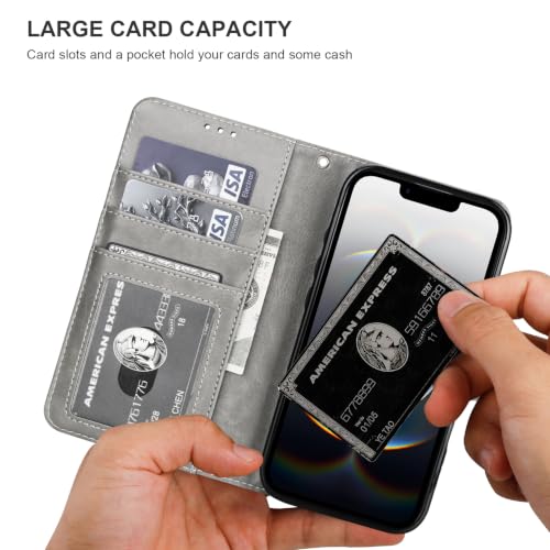 Bocasal Detachable Wallet Case Card Holder for iPhone 17e/16e, Grey | RFID Blocking Kickstand Card Slots Holder PU Leather Magnetic Shockproof Wrist Strap Removable Flip Protective Cover 6.1 inch - color: Gray