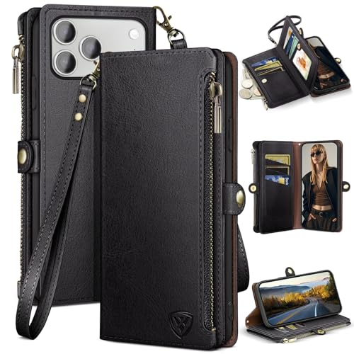 XcaseBar Compatible with iPhone 17 Pro 6.3" Wallet case with Zipper Credit Card Holder【RFID Blocking】,Flip Folio Book PU Leather Phone case Shockproof Cover Women Men for Apple 17 Pro case Black - color: Black, size: iPhone 17 Pro 6.3"