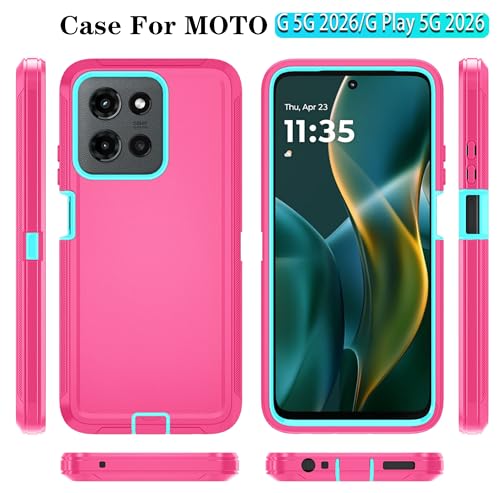 Qinmay Phone Case for Motorola Moto G 2026/Moto G Play 5G 2026 Case with HD Screen Protector, Heavy Duty Shockproof & Dropproof 3-Layer Cover Phone Case,PinkSkyBlue - color: PinkSkyBlue