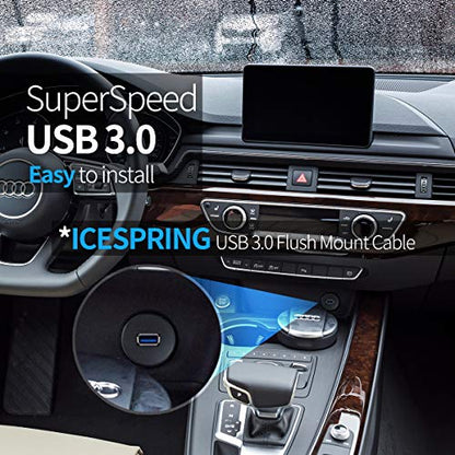 USB 3.0 AUX Flush Mount Car Mount Extension Cable, 3 Feet