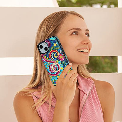 HAOPINSH for iPhone 13/ iPhone 14 Wallet Case with Card Holder, 360°Rotation Ring Kickstand, Paisley Pattern, RFID Blocking Leather for Girls Women, Double Buttons Flip Protective Cover 6.1" - color: Paisley