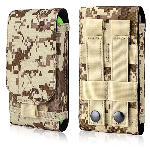 Tactical Molle Phone Holster Pouch, Universal Belt Waist Bag for iPhone 17 Pro Max/17 Pro/17/16 Pro Max/15 Pro Max/14 Pro Max/13/12, Samsung S25 Ultra/S24/S23, Size L - color: Desert Camo(1 Pack)
