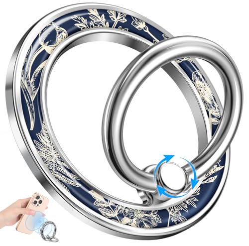 Magnetic Phone Ring Holder, Cute Magnetic Phone Grip, Blue Floral - color: Blue Floral