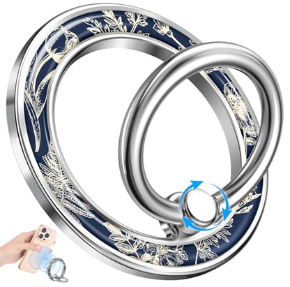 Magnetic Phone Ring Holder, Cute Magnetic Phone Grip, Blue Floral - color: Blue Floral