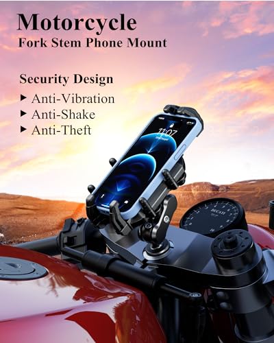 BRCOVAN Anti-Theft Motorcycle Fork Stem Phone Mount with Vibration Dampener