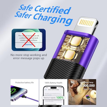 Long USB A to Lightning Cable,Purple iPhone Charger for iPhone 14/14 Pro - color: Purple