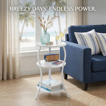 YEAKOO Small Round Side Table with Charging Station,White - color: White, style: USB Charger