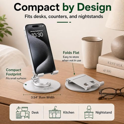 Uncaged Ergonomics Adjustable/Foldable Swivel Phone Stand for Desk (Silver) - color: Silver