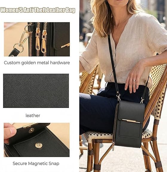 Touchscreen Phone Crossbody Bag, Women's Touch Screen Mobile Phone Messenger bag, Anti Theft Leather Bag - color: Red