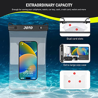 JOTO 2 Pack Large Waterproof Phone Pouch Bag, IPX8 Big Underwater Dry Bag with Lanyard for iPhone 17 Air 16 15 14 Plus Pro Max, Galaxy S24 S23 Ultra, Airpods Cash Credit Card Essentials -Black - color: Black