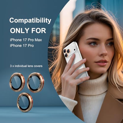 Compatible with iPhone 17 Pro Max/17 Pro Camera Lens Protector - color: Gold + Red