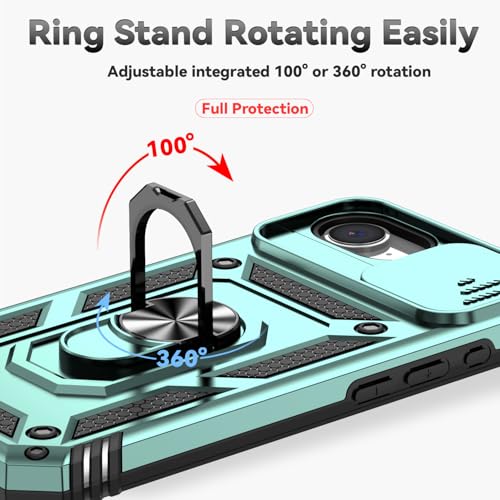 for iPhone 17E / iPhone 16E Case, with Camera Lens Cover Screen Protector, Dual Layer Military-Grade Drop Tested Magnetic Ring Holder Kickstand Protective Phone Case for iPhone 16E / 17E (Dark Green) - color: Dark Green w/ camera cover Military-Grade 2nd