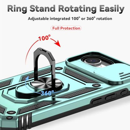 for iPhone 17E / iPhone 16E Case, with Camera Lens Cover Screen Protector, Dual Layer Military-Grade Drop Tested Magnetic Ring Holder Kickstand Protective Phone Case for iPhone 16E / 17E (Dark Green) - color: Dark Green w/ camera cover Military-Grade 2nd