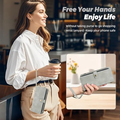 TwoHead for iPhone 11 Wallet case with 11 Card Holder (Gray) | Detachable Magnetic Phone Case, PU Leather Wallet for Women/Men,Wireless Charging Compatible,with Wrist Strap - color: Gray