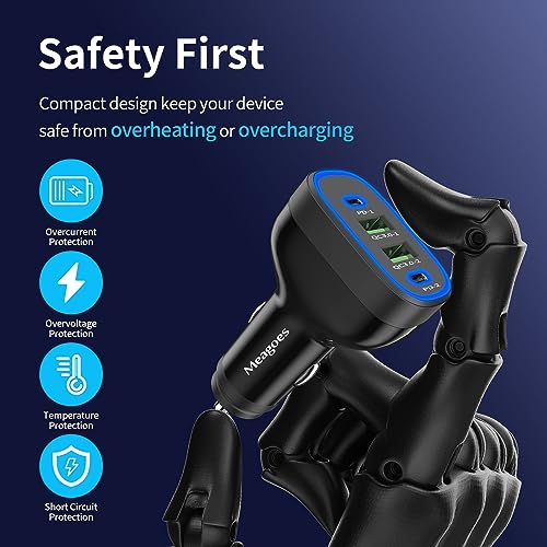 90W 4 Port USB C Super Fast Car Charger for iPhone 18 Pro Max/17/16/Android