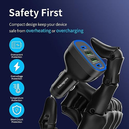 90W 4 Port USB C Super Fast Car Charger for iPhone 18 Pro Max/17/16/Android