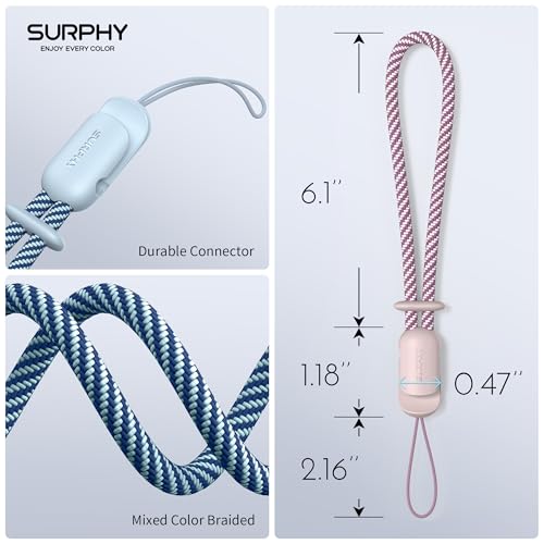 SURPHY 2 Pack Phone Lanyard, Phone Wrist Strap for Case, Camera Wrist Strap - color: Pink & Cloud Blue