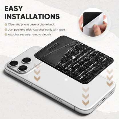 VULKIT Phone Card Holder Wallet Leather Adhesive Pocket RFID Blocking Credit Card Sleeves Stick Back of Phone Smartphones - color: Tweed Black
