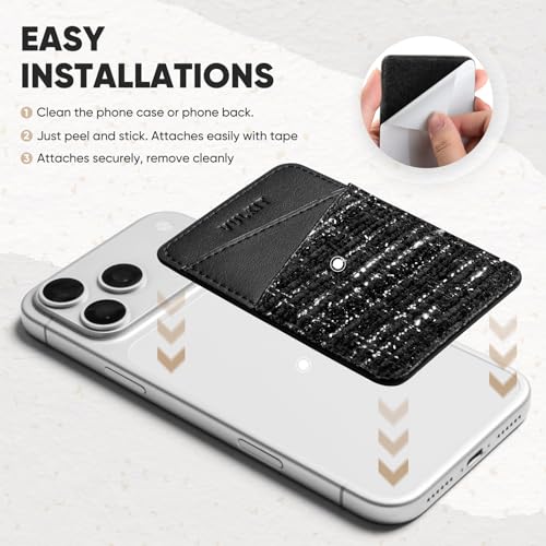 VULKIT Phone Card Holder Wallet Leather Adhesive Pocket RFID Blocking Credit Card Sleeves Stick Back of Phone Smartphones - color: Tweed Black