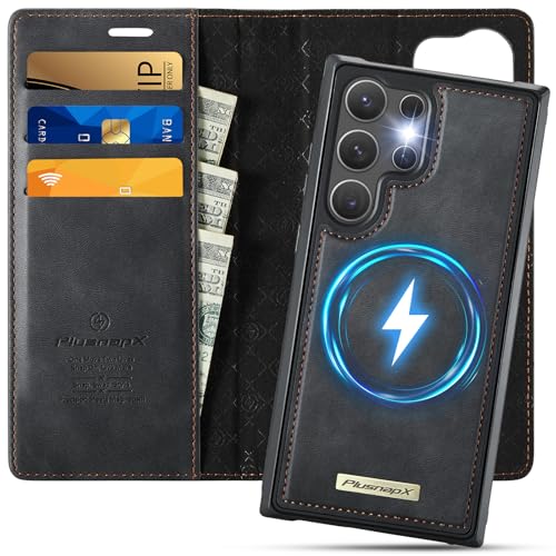 for Samsung Galaxy S25 Ultra 2in1 Detachable Wallet Case, Black | Compatible with Magsafe, Magnetic, RFID Blocking Card Holder, Shockproof, Kickstand, Wireless Charging, PU Leather Flip Cover - color: Retro Black, size: Galaxy S25 Ultra - 6.9"