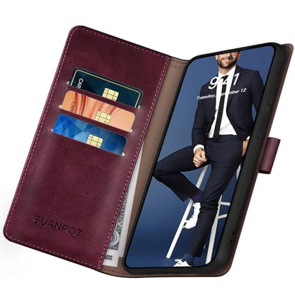 SUANPOT Compatible with Samsung Galaxy S26 Wallet case with RFID Blocking Credit Card Holder,Flip Book PU Leather Protective Cover Women Men for Samsung S26 Phone case Wine Red - color: Wine Red, size: Samsung Galaxy S26