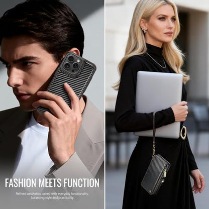 for iPhone 16 Pro Max - Phone Case Wallet Magnetic, CF Black - color: Carbon Fibre Black, size: iPhone 16 Pro Max
