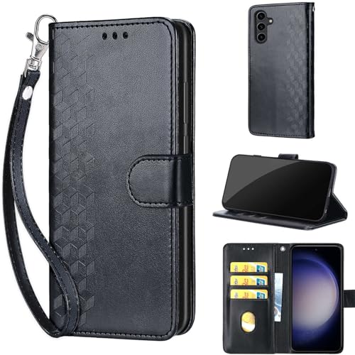 Wallet Case for Samsung Galaxy S24 Plus 6.7 inch, Black Cube | Women Flip Folio Cover, Embossed PU Leather, Stand, Credit Card Holders Slots, Wrist Strap - color: 1