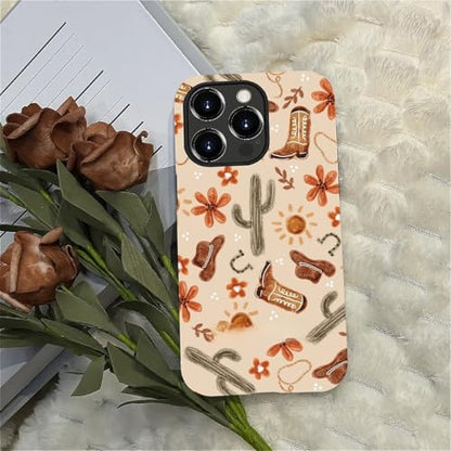 ZHEGAILIAN Case Compatible with iPhone 15 Pro Max,Denim Boots Cactus Design Phone Case,Matte Mixed Double-Layer Hard Shell+Soft Silicone TPU Shock Protective - color: Denim boots cactus, size: iPhone 15 Pro Max