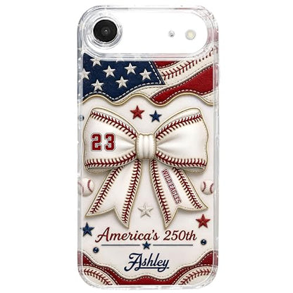 America's Wild Eagles Coquette Bow and Baseball Stitches - Personalized Clear Phone Case Custom Everyday Accessory Meaningful Gift for Loved Ones Unique Gear
