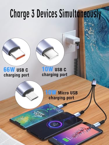 YACSEJAO 66W Spiral Multi Charging Cable, Type A to Micro+2 Type C
