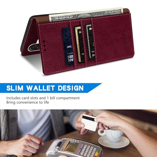 ZZXX for Samsung Galaxy A17 5G Wallet Case with [RFID Blocking] Card Slot Kickstand Magnetic Closure PU Leather Flip Fold Protective Phone Case for Samsung Galaxy A17(Wine Red-6.7 inch) - color: Wine Red