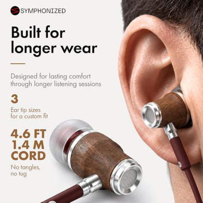 Symphonized Premium Wooden Wired Earbuds with Microphone (Aux 3.5mm Jack) - color: Ember, style: 3.5mm Aux