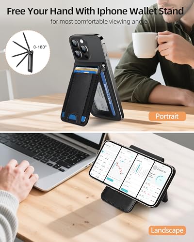 for MagSafe Wallet with Money Clip, ID Window & 8 Card Holder | Adjustable Stand, Stronger Magnetic Wallet for iPhone 17/16/15/14/13/12 Series, RFID Blocking, Classic Black - color: Classic Black