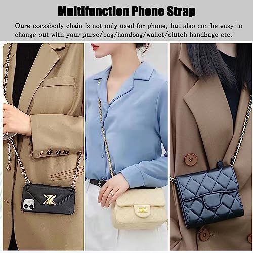 Phone Crossbody Chain Cell Phone Lanyard,Leather+Metal Shouder Strap Universal Cellphone Chain Strap with Tether Patches Compatible with Most Phones Bag Purse Silver+White - color: B